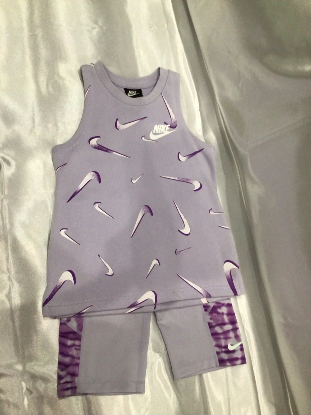 Nike Girls Lavender Purple Swoosh Tank and Bike Shorts Set Size10/12